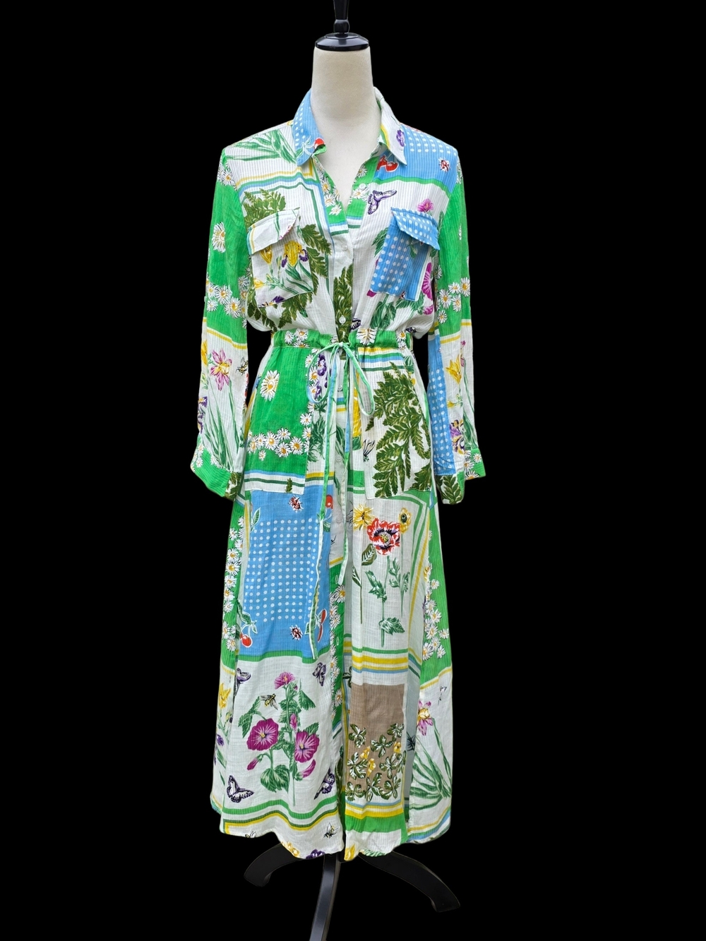 DERHY Fantaisie Patchwork Boho Lightweight Button Up Maxi Dress/Duster NWT Size